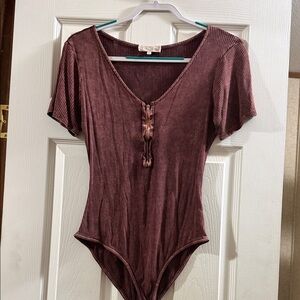 Gilded Intent Burgundy Ribbed Bodysuit